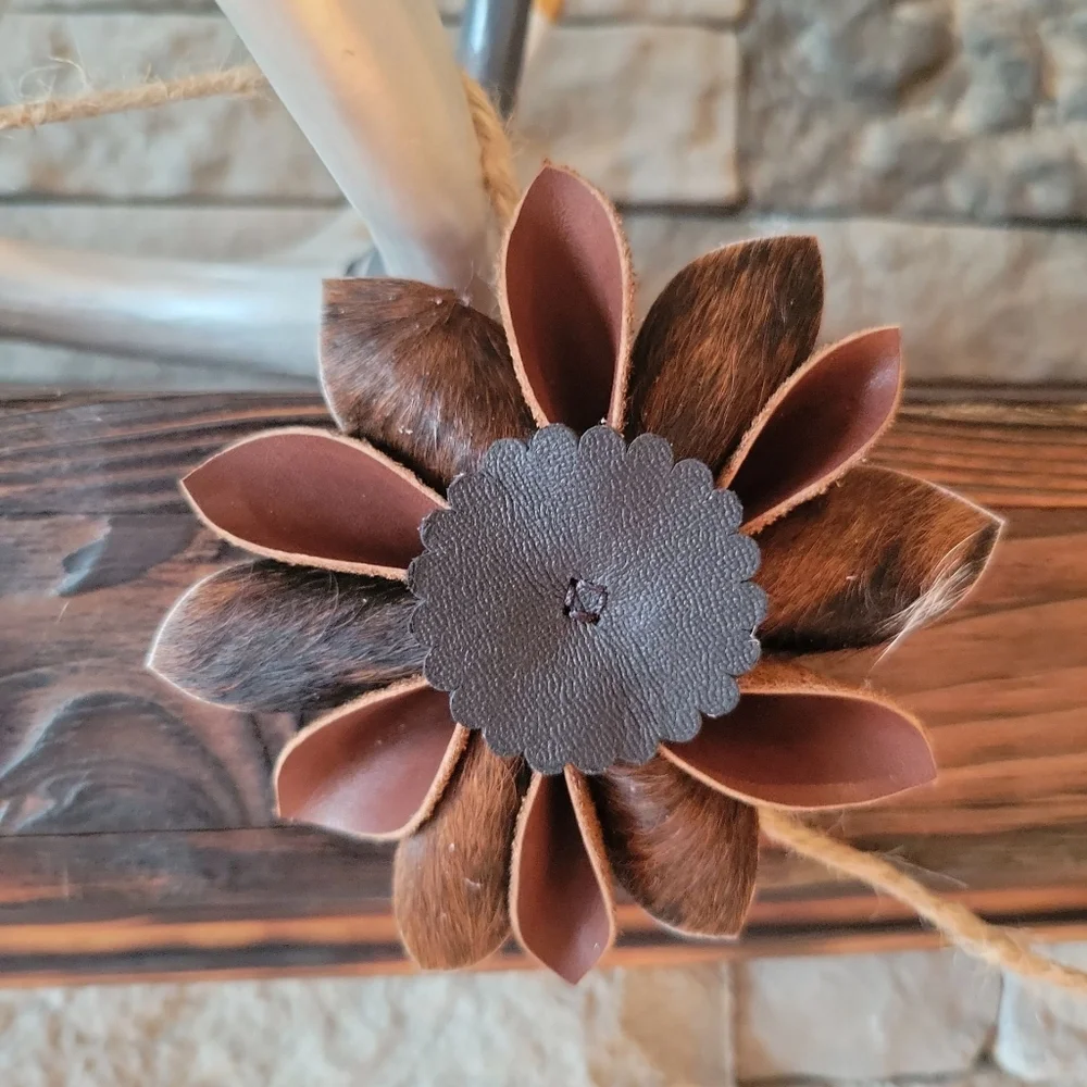 ​ Leather Flower Garland Hand Crafted Christmas Decor Unique Rustic Western